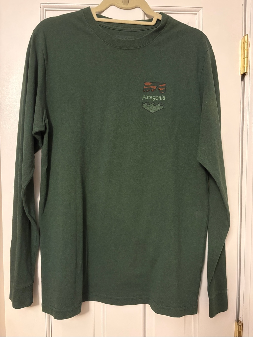 Patagonia Long Sleeve Graphic Tee Green Outdoor Hiking Shirt Men’s M